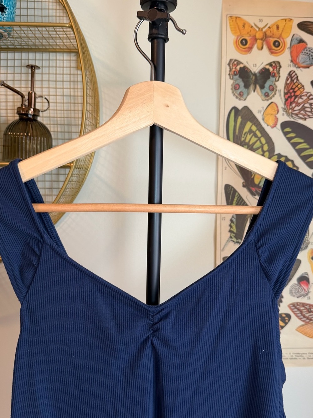 Navy Ribbed V-Neck Bodysuit - Picture 4 of 6